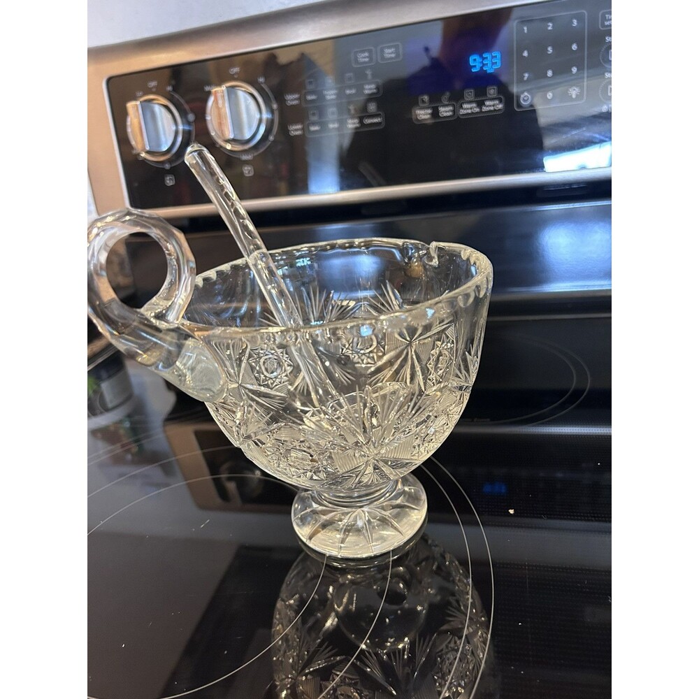 Crystal Clear Industries Essex Gravy Boat Sauce Bowl 24% Lead Poland w/ladel